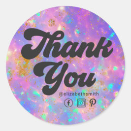 Adesivo Redondo Elegante Moderna Pedra Opal RetroDourada Obrigado