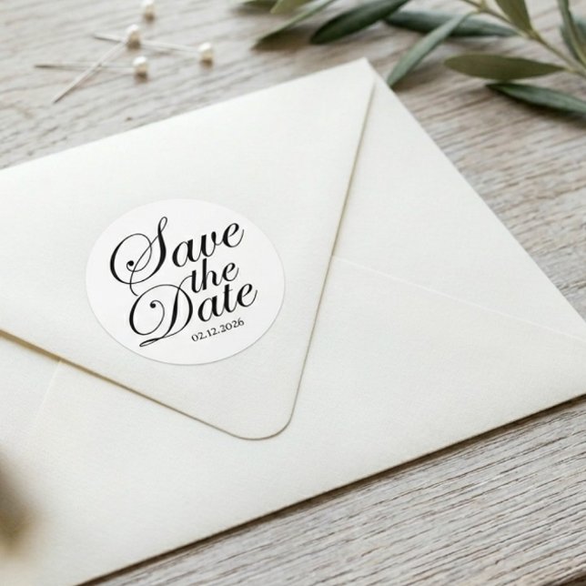 Adesivo Redondo Elegante Moderno Personalizado Salve a Data | Text (Wedding custom save the date round sticker )