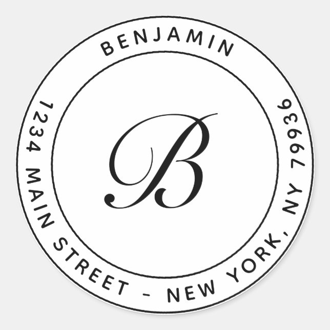 Adesivo Redondo Elegante Monograma Circular Endereço de Retorno Br (Frente)
