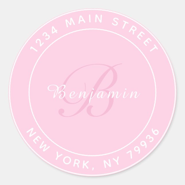 Adesivo Redondo Elegante Monograma Circular Endereço de Retorno Ro (Frente)