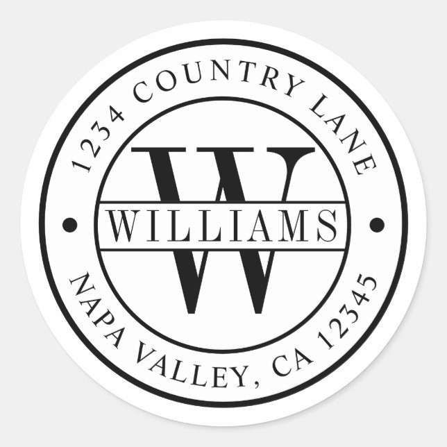 Adesivo Redondo Elegante Monograma | Crie Seu Próprio Endereço de  (Frente)