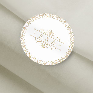 Adesivo Redondo Elegante monograma de casamento clássico vintage m