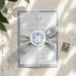 Adesivo Redondo Elegante Monograma de Cume Azul para Casamento
