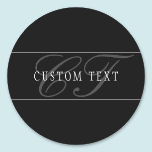 Adesivo Redondo Elegante Monograma de Script Editável Preto Cinza