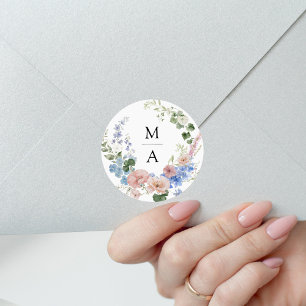 Adesivo Redondo Elegante Monograma Floral Romântico de Casamento