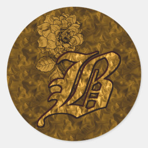 Adesivo Redondo Elegante Monograma inicial B Dourado Pêony Sticke