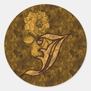 Adesivo Redondo Elegante Monograma Inicial J Dourado Peony Sticker