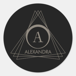 Adesivo Redondo Elegante Monograma Nome Bege Preto