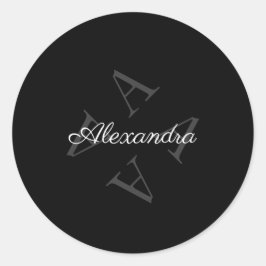 Adesivo Redondo Elegante Monograma Nome Cinza Preto