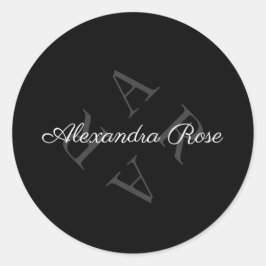 Adesivo Redondo Elegante Monograma Nome Cinza Preto