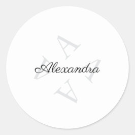 Adesivo Redondo Elegante Monograma Nome Cinza Preto