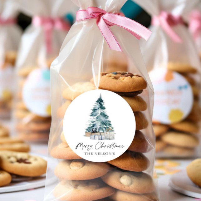 Adesivo Redondo Elegante Natal Botânico Alegre (Merry Christmas Favor Round Sticker)