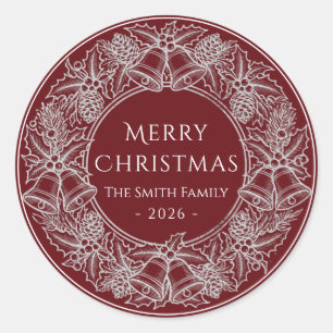 Adesivo Redondo Elegante Natal Vermelho Burgundy Vintage Branco Fe