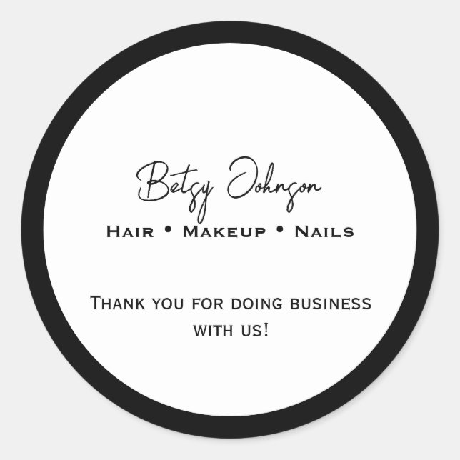 Adesivo Redondo Elegante Negócios Brancos e Negros Obrigado Sticke (Frente)