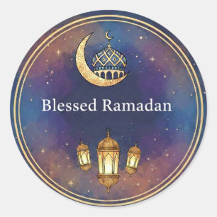 Adesivo Redondo Elegante Noite de Ramadan Mubarak Estrelas & Lante