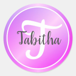 Adesivo Redondo Elegante Nome Monogramado Rosa Pastel Roxo Ombre