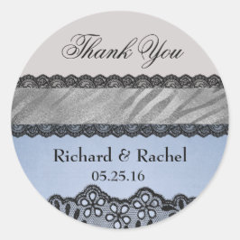 Adesivo Redondo Elegante Obrigado Azul e Cinza