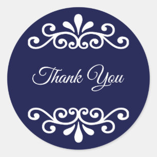 Adesivo Redondo Elegante Obrigado Caligrafia no Marinho Azul