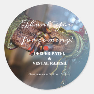 Adesivo Redondo Elegante Obrigado Calliografia Casamento de Henna