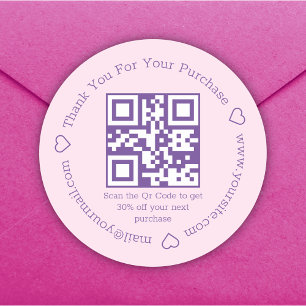 Adesivo Redondo elegante obrigado código qr de negócios rosa roxo