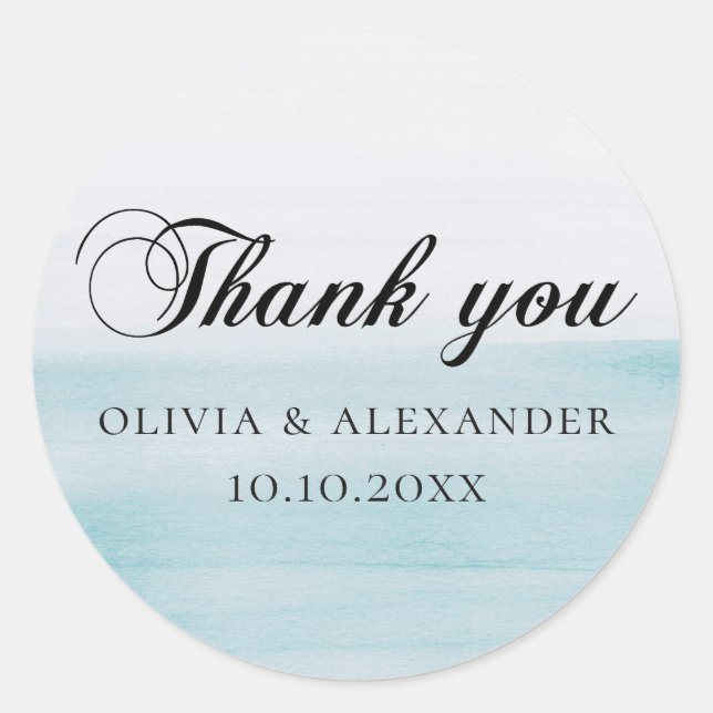 Adesivo Redondo Elegante obrigado de casamento náutico azul-imperm (Frente)