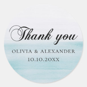 Adesivo Redondo Elegante obrigado de casamento náutico azul-imperm