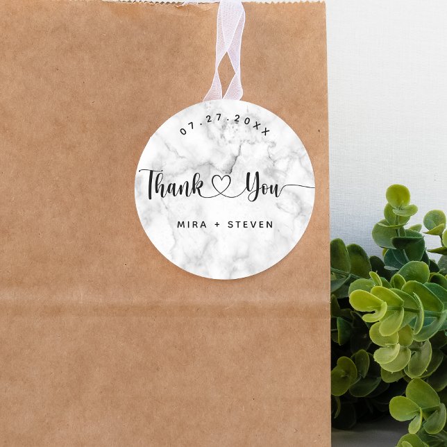 Adesivo Redondo Elegante obrigado de casamento preto e branco você (Criador carregado)