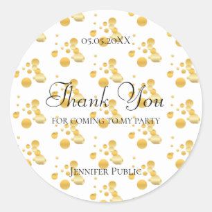 Adesivo Redondo Elegante Obrigado Script Dourado Confetti Modelo