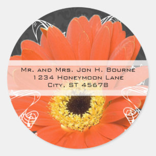 Adesivo Redondo Elegante Orange Gerber Daisy Wedding