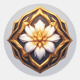 Adesivo Redondo Elegante Ornamento Floral Dourado