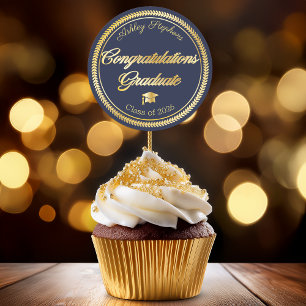 Adesivo Redondo Elegante Ouro   Graduação Azul Turquesa Turma de 2