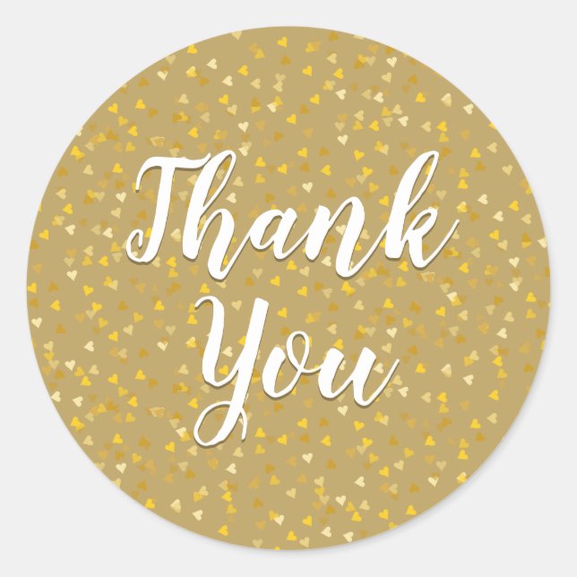 Adesivo Redondo Elegante Ouro Hearts Obrigado (Frente)