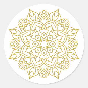 Adesivo Redondo Elegante Ouro Mandala