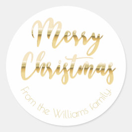 Adesivo Redondo Elegante Ouro metálico Feliz de Natal é branco