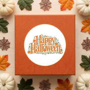 Adesivo Redondo Elegante Outono Feliz Halloween Abóboras Laranjas