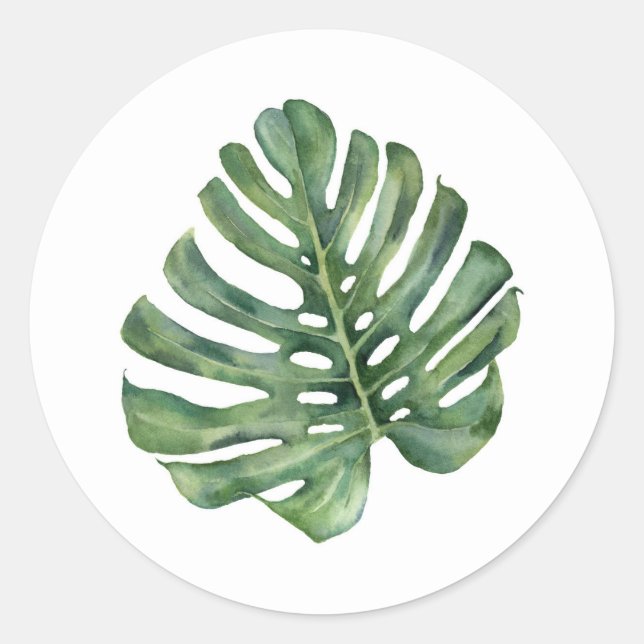 Adesivo Redondo Elegante Palm Leaf Tropical Aloha Casamento Favor (Frente)