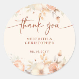 Adesivo Redondo Elegante Peach Floral Obrigado A Favor Do Casament