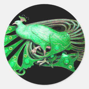 ADESIVO REDONDO ELEGANTE PEACOCK EM VERDE, PRETO