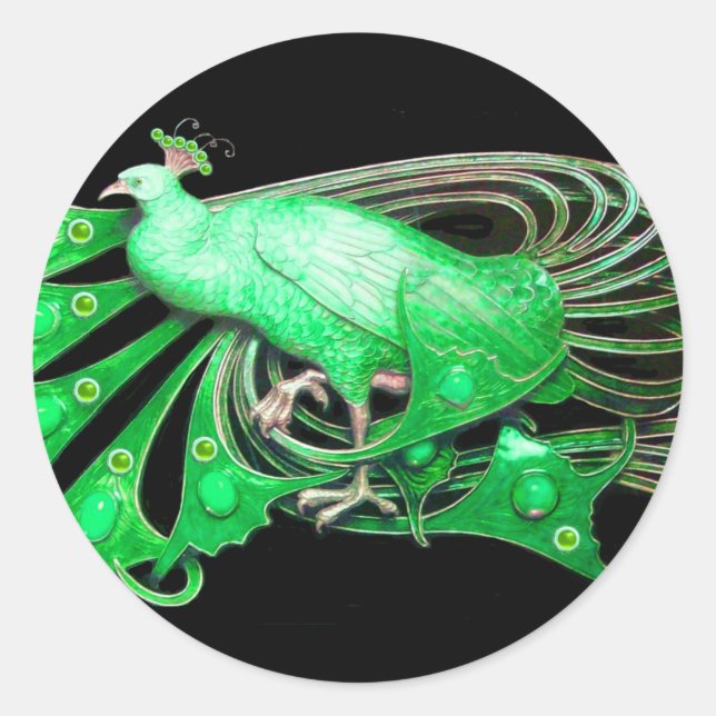 ADESIVO REDONDO ELEGANTE PEACOCK EM VERDE, PRETO (Frente)