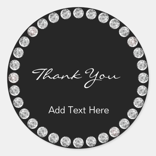 Adesivo Redondo Elegante personalizado e preto clássico com diaman (Frente)