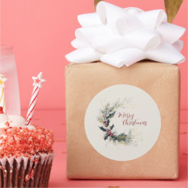 Adesivo Redondo Elegante Pine e Holly Wreath com Destaques Dourado