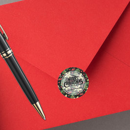 Adesivo Redondo Elegante Poinsettia e Berries em preto