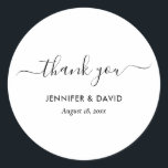 Adesivo Redondo Elegante preto e branco moderno, obrigado palermas<br><div class="desc">Obrigado de casamento preto-e-branco personalizado elegante que você usa como adesivos com uma fonte moderna. Itens correspondentes disponíveis.</div>