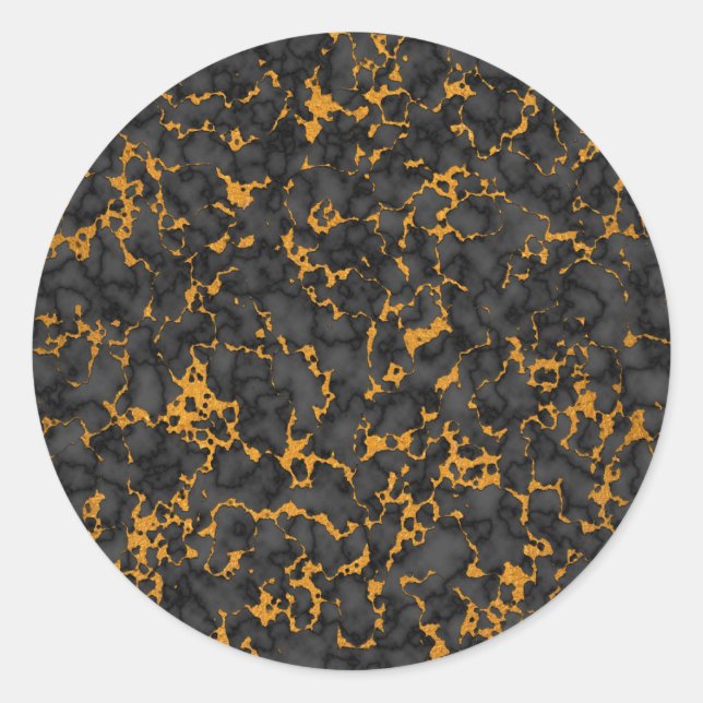Adesivo Redondo Elegante, preto e Dourado, Design de textura mármi (Frente)