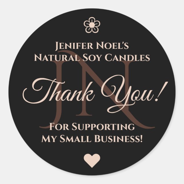 Adesivo Redondo Elegante preto e pastel rosa Rosé Obrigado Rótulo (Frente)