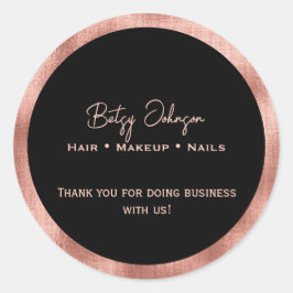 Adesivo Redondo Elegante Preto e Rosa Gold Foil Obrigado Sticker
