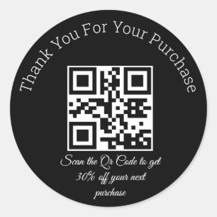 Adesivo Redondo elegante preto obrigado código qr de negócios clás