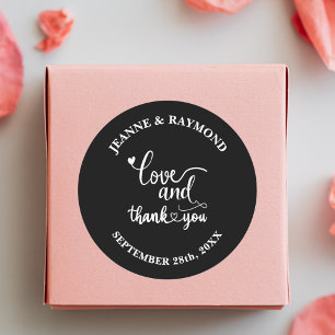 Adesivo Redondo Elegante Preto Personalizado Amor e Obrigado Casam