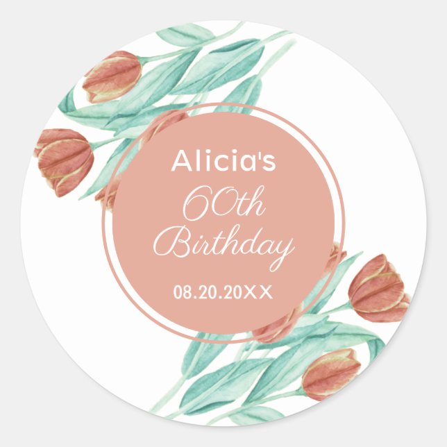 Adesivo Redondo Elegante Primavera Brown Tulip 60º Aniversário (Frente)