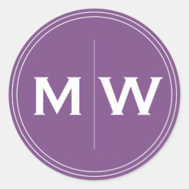 Adesivo Redondo Elegante Púrpura Quadrada Círculo Dois Monograma I